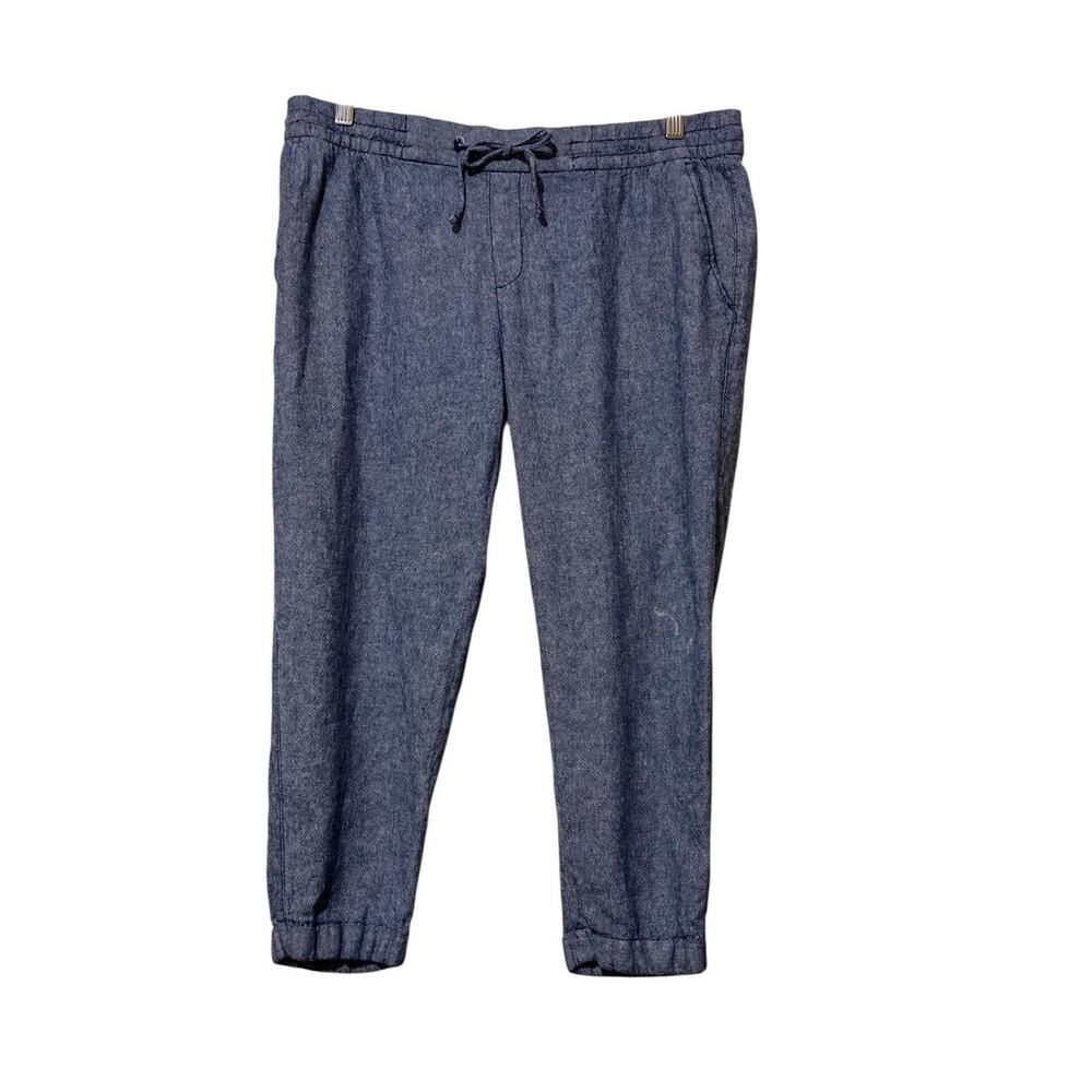 Old Navy Pants Women Size L Blue Linen Blend Pull On Drawstring Pockets